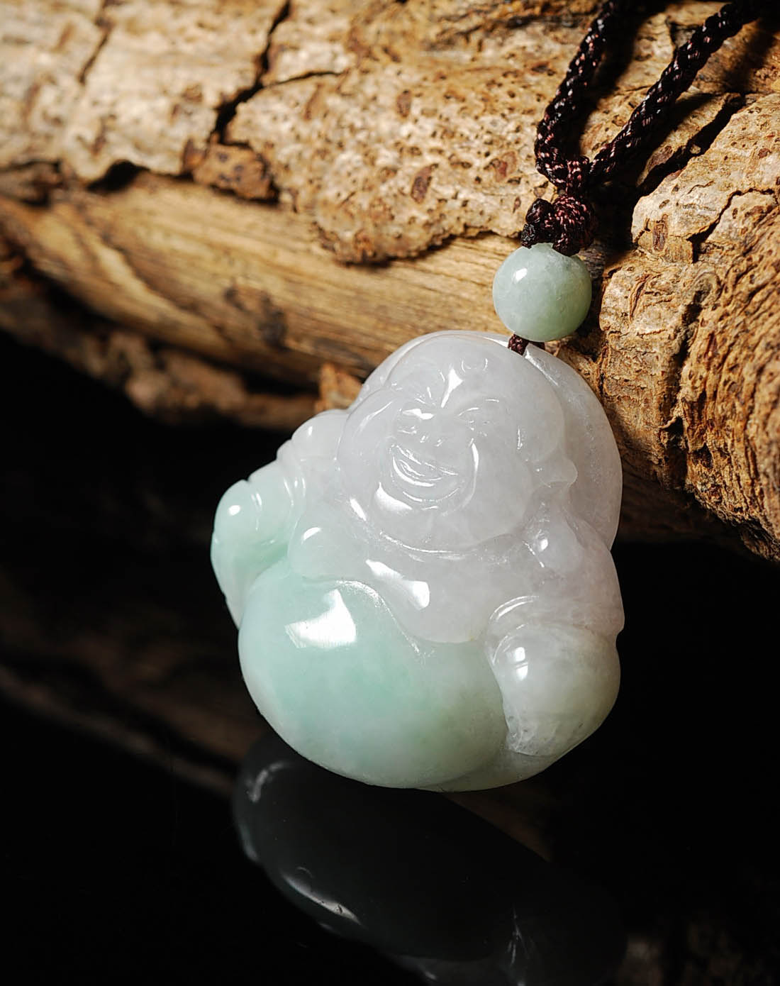 天然a货翡翠豆种飘花弥勒佛吊坠(附证书)