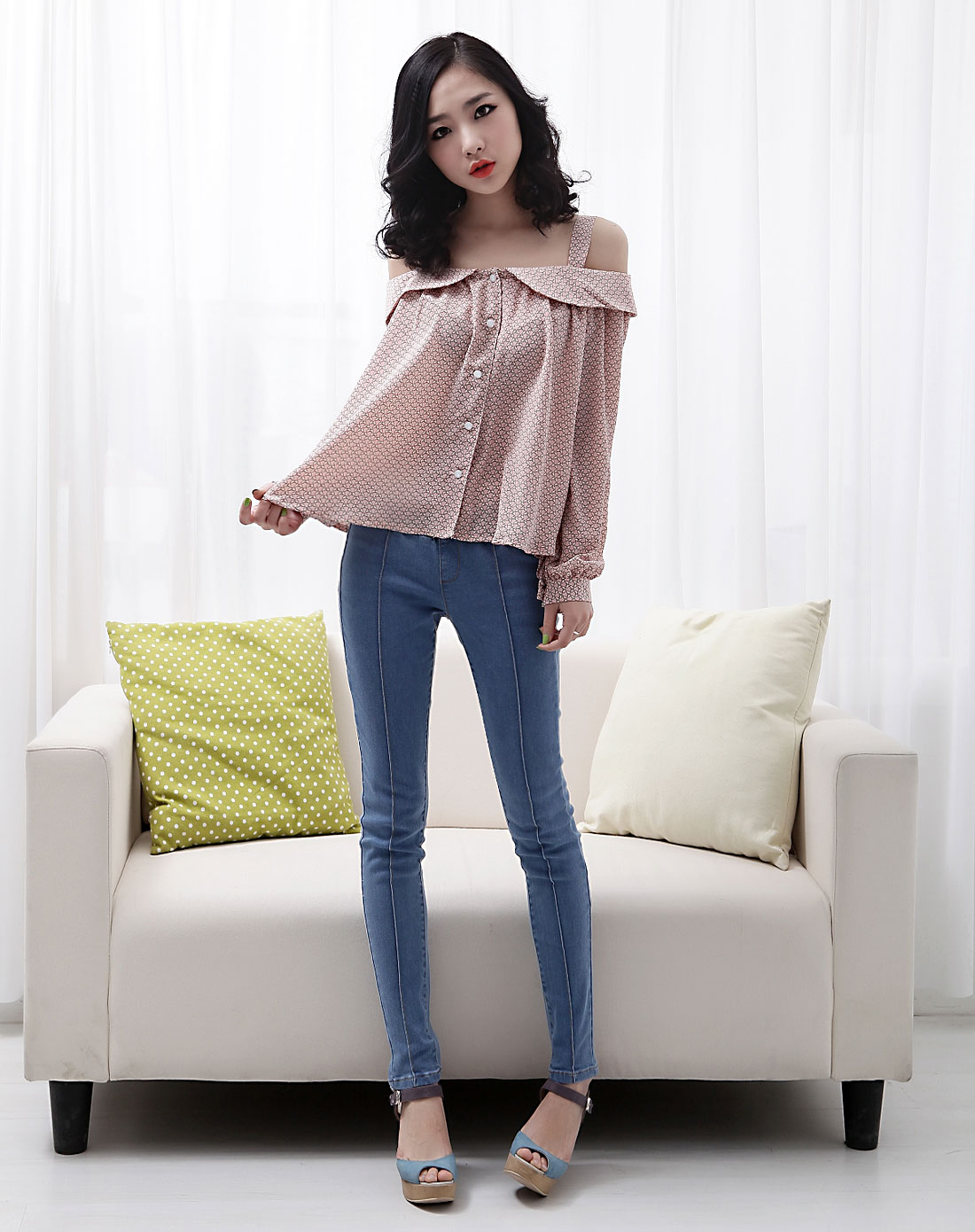 韩都衣舍hstyle女蓝色中腰修身小脚铅笔牛仔裤gq0721-蓝色_唯品会