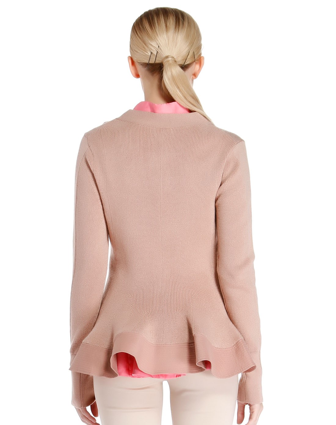 驼/粉色简约两件套长袖针织衫