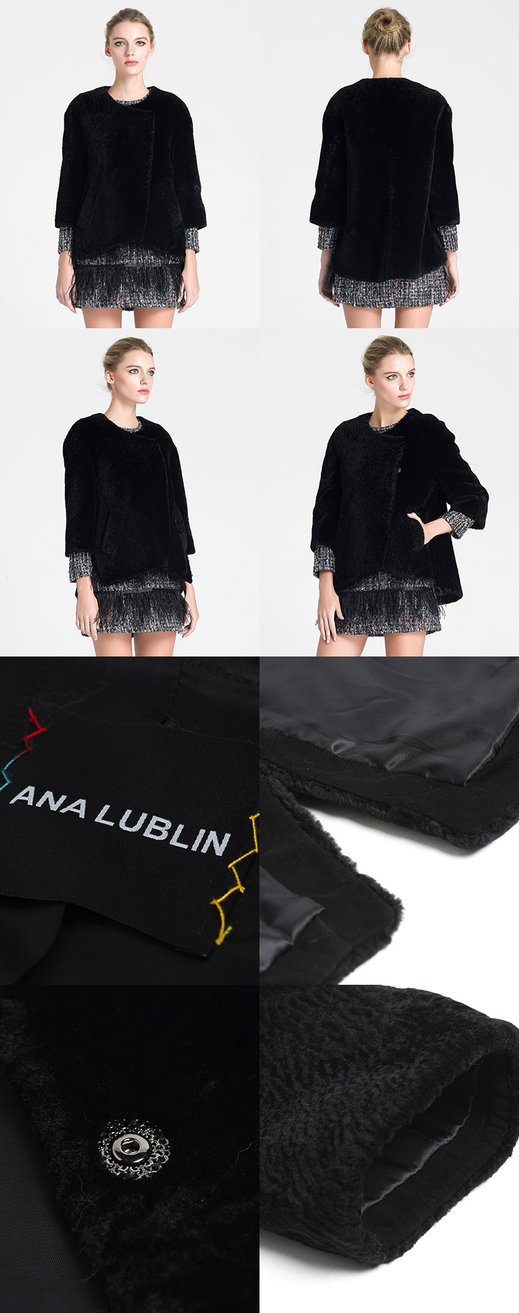 ana lublin皮草黑色女式羊皮时尚外套8204103812_唯品会