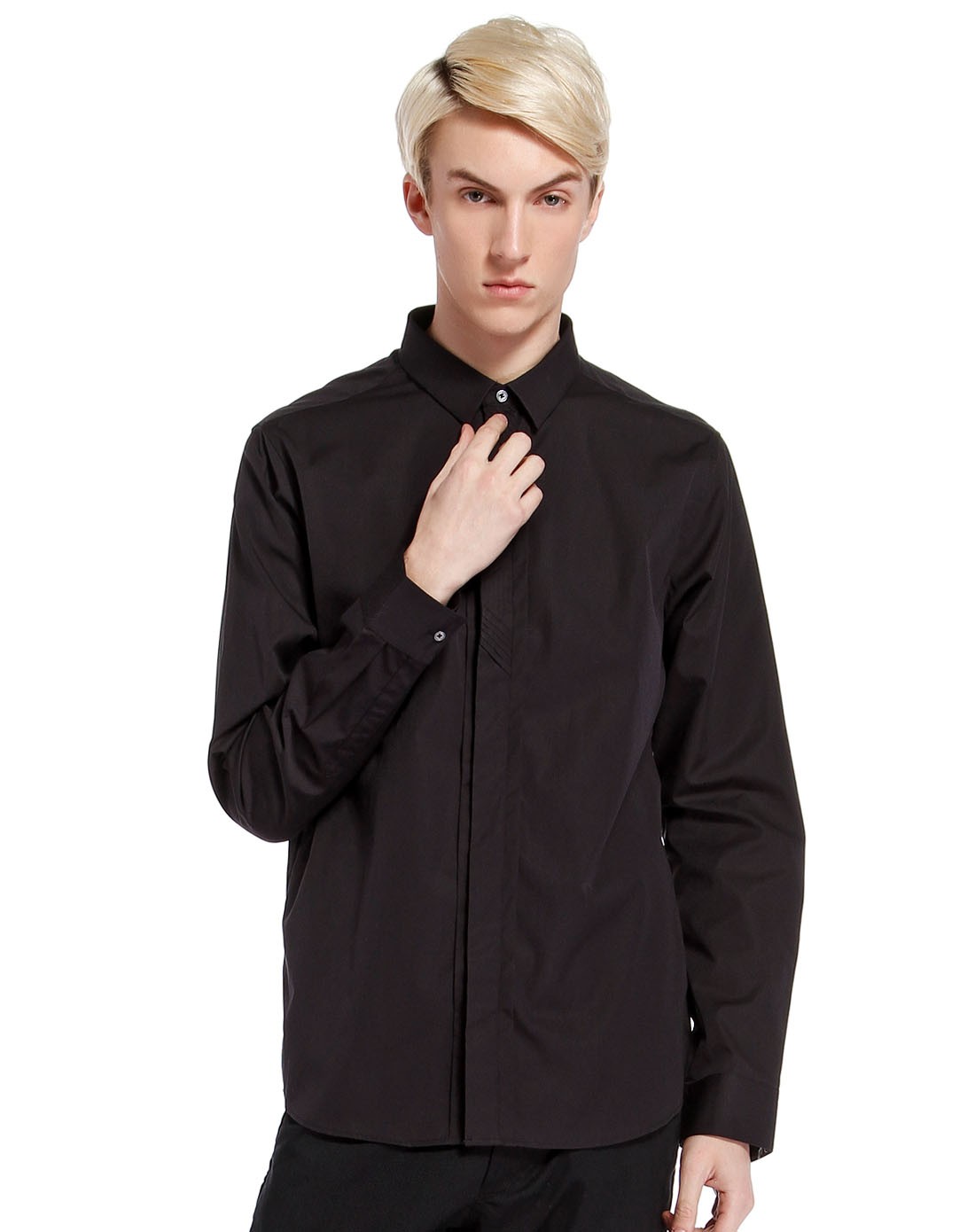 5cm男款黑藏青色简约时尚长袖衬衫