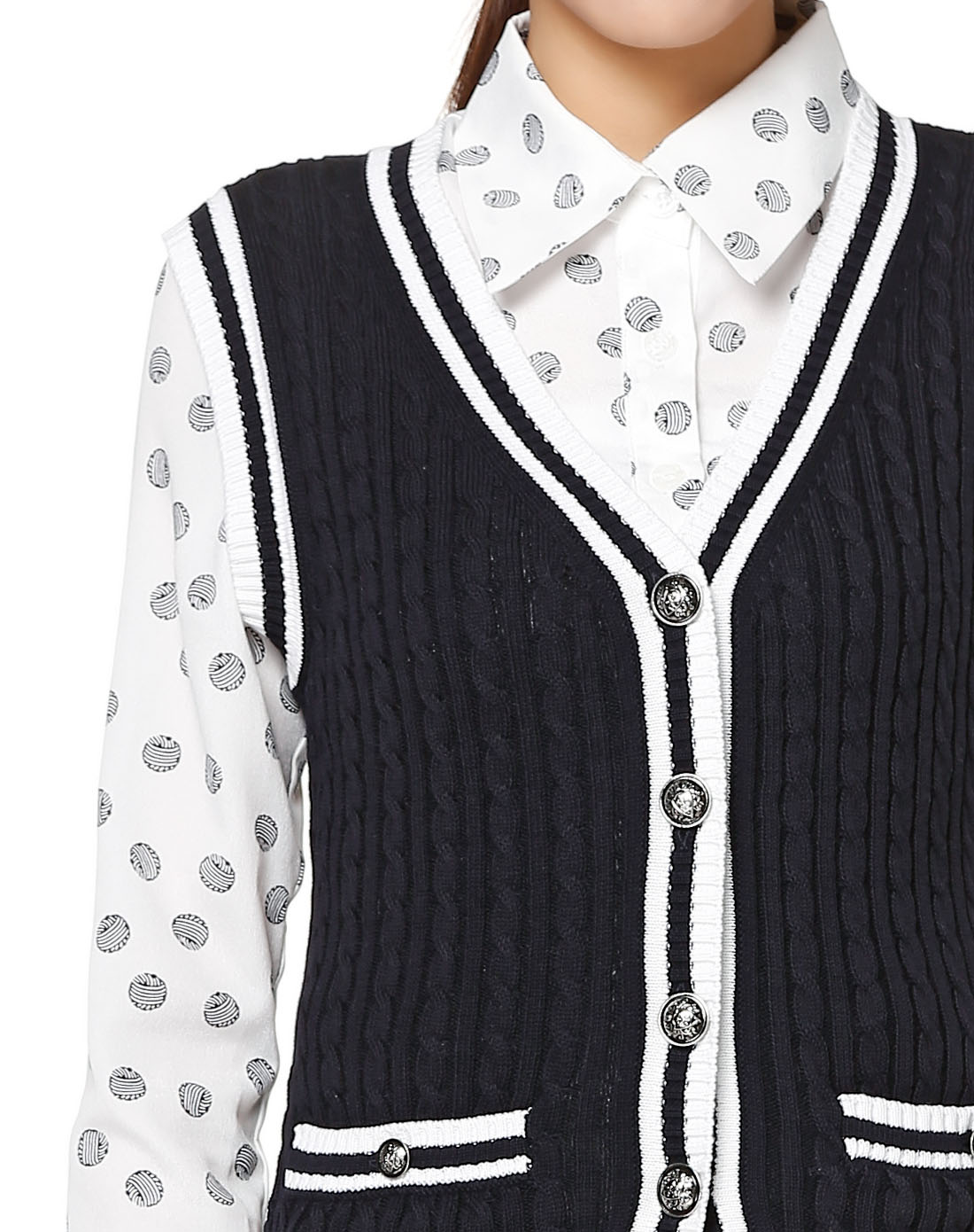 女款藏青色斯文百搭开襟针织背心