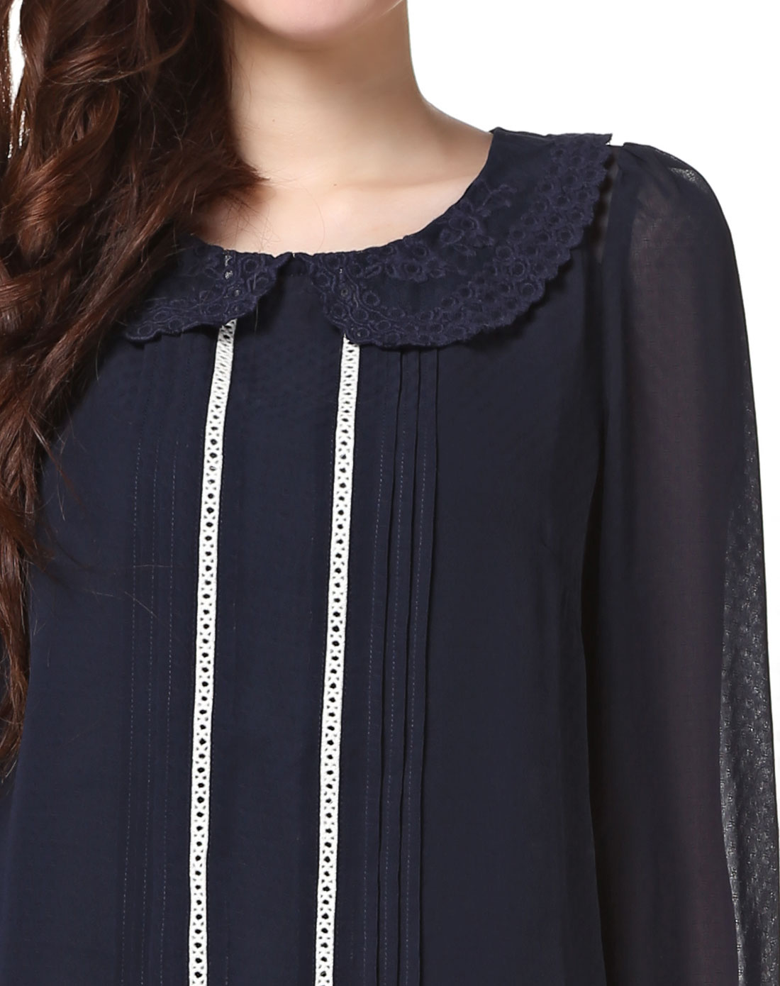 深蓝色斯文优雅长袖上衣