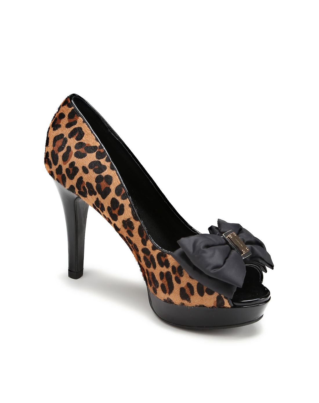 卡洛琳黑/咖色印花蝴蝶结装饰高跟鞋