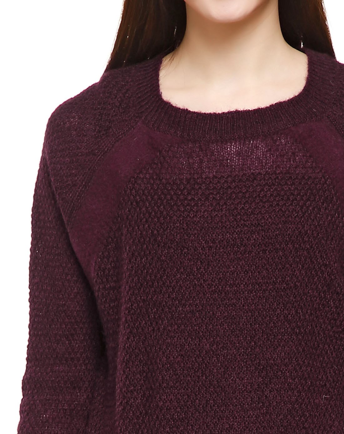 深紫红色休闲舒适长袖针织衫