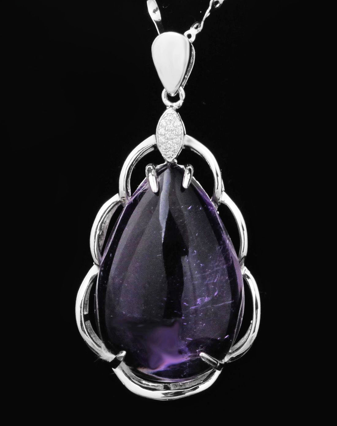 女款紫色s925银镶嵌紫水晶水滴花语吊坠(附加证书)(赠项链一条)