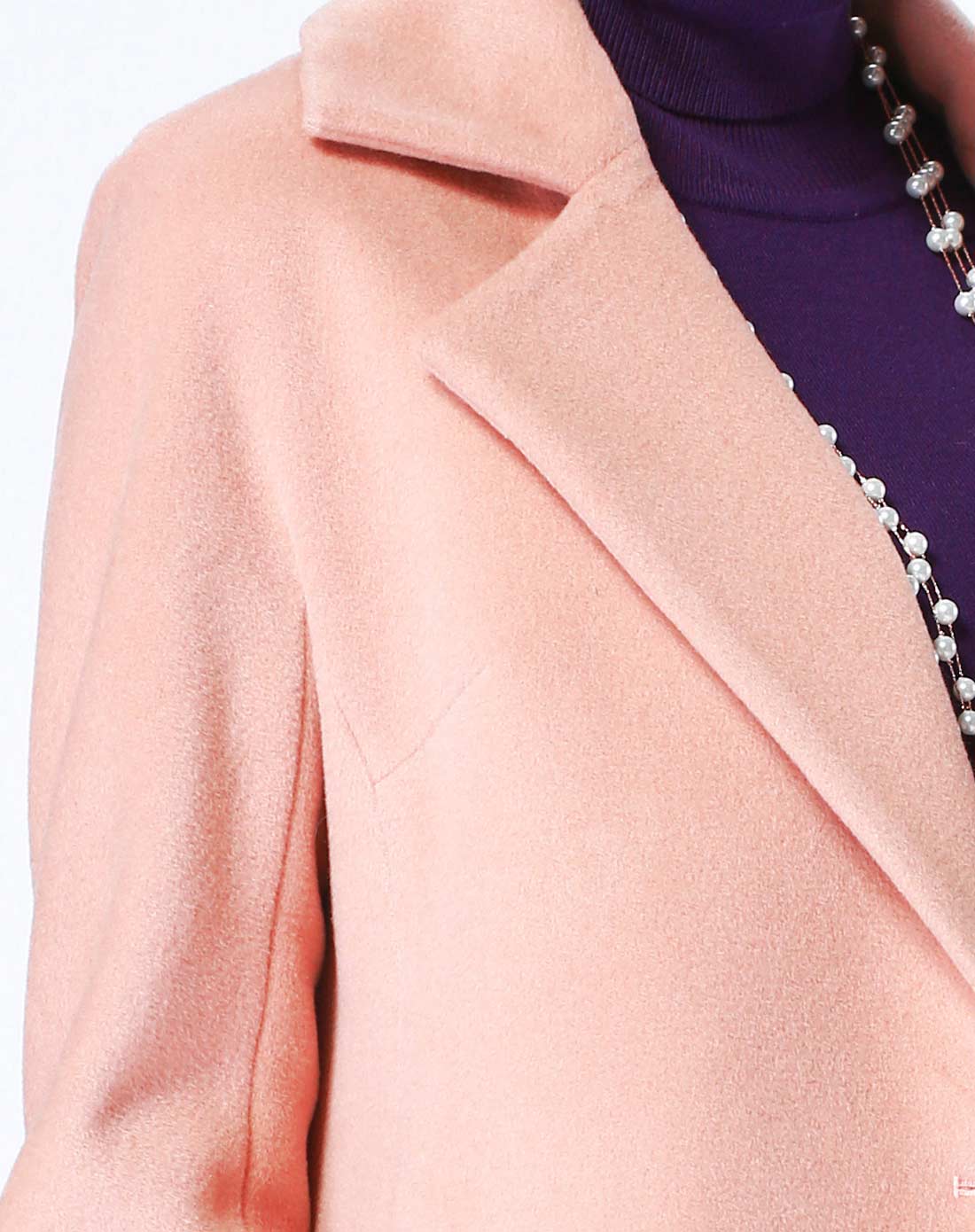 女装肉粉色修身中长款毛呢大衣