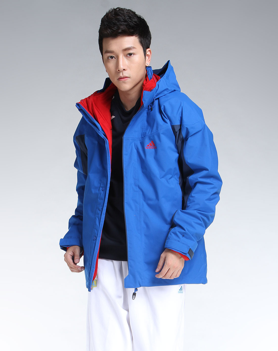 阿迪达斯adidas男装专场-男款蓝色连帽长袖防风外套