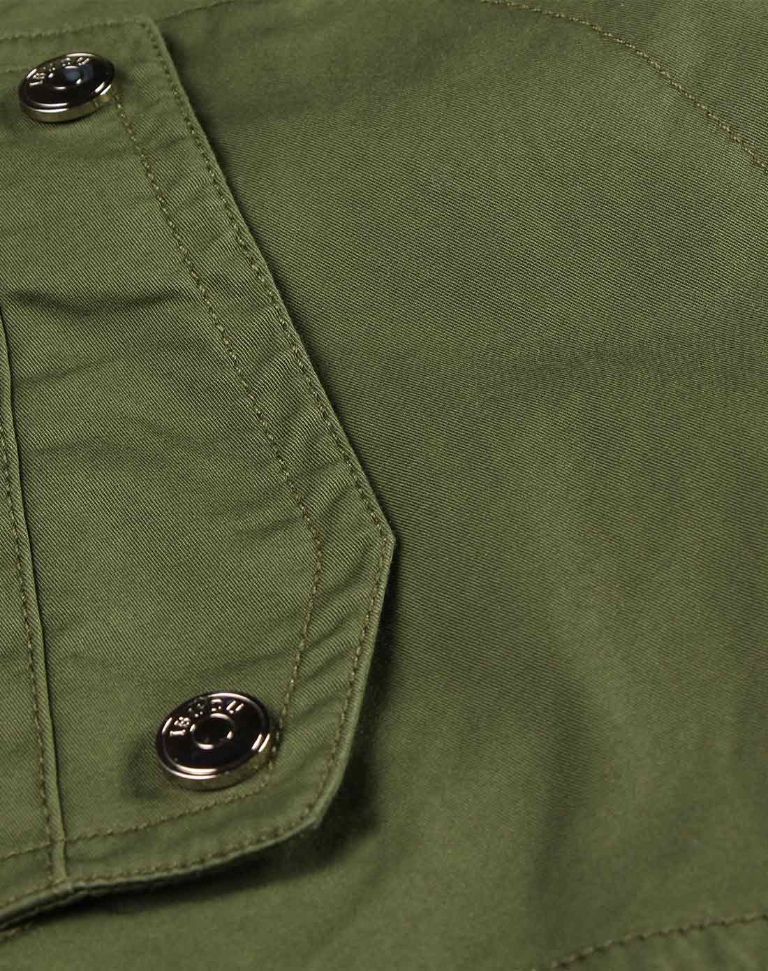 军绿色简约小立领斜门襟拉链外套