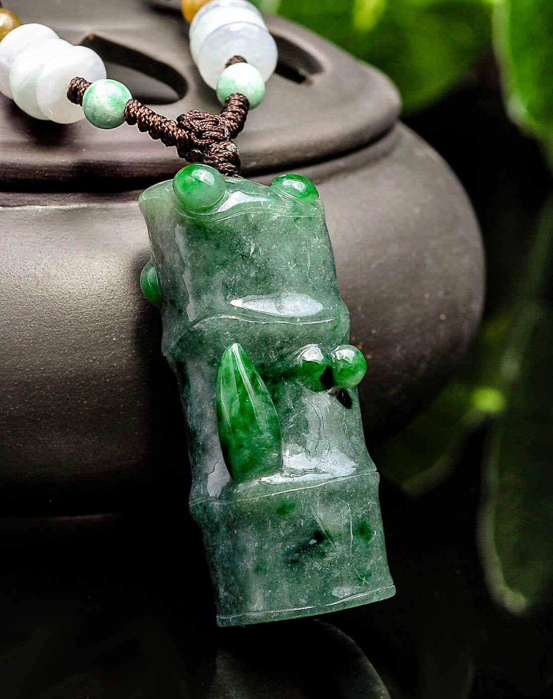 满绿厚装茂竹笣小玩件小摆件 天然翡翠a货挂件(附国检证书)