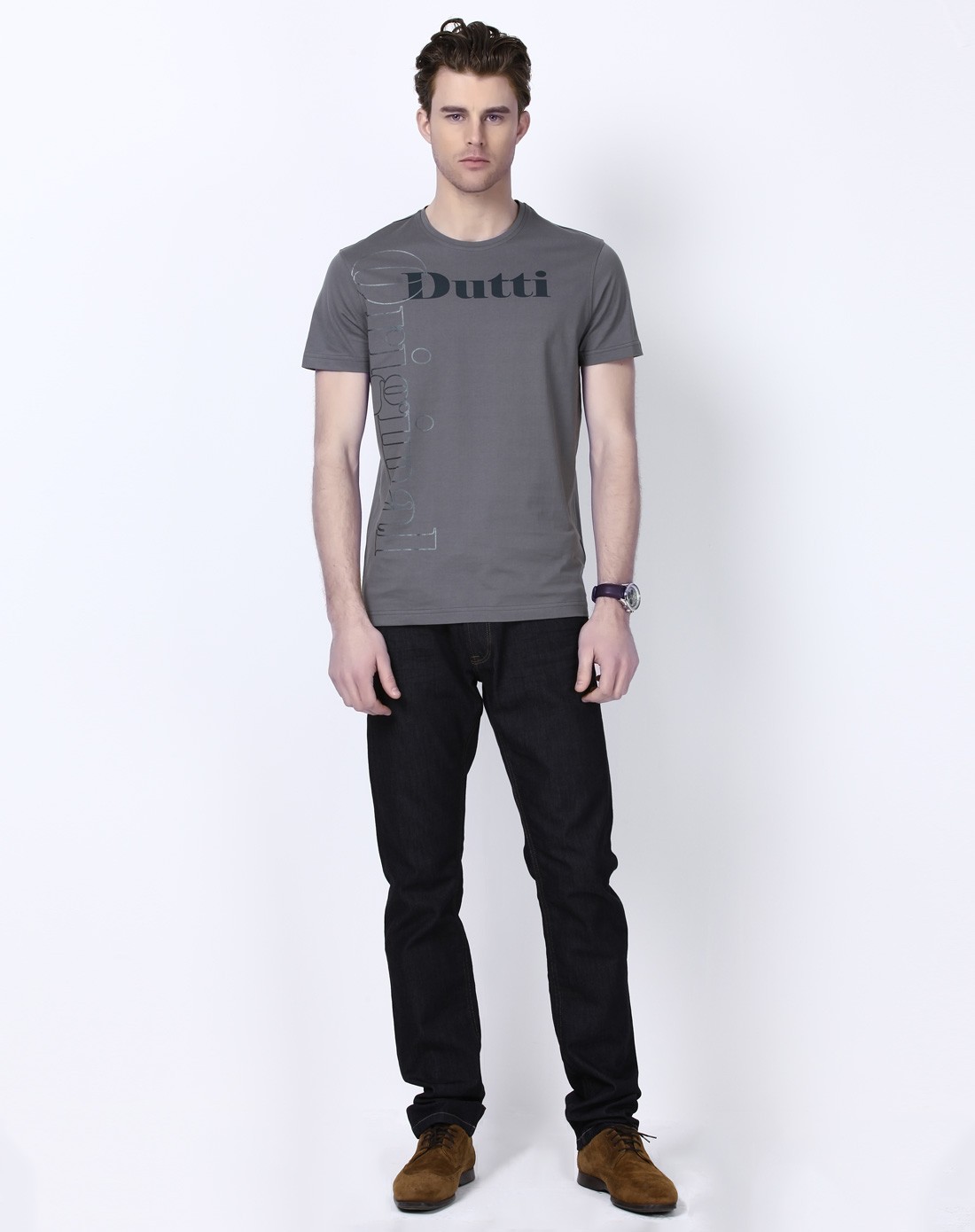 阿格纳dutti original男装移动端专场灰色休闲圆领短袖t恤21113052201