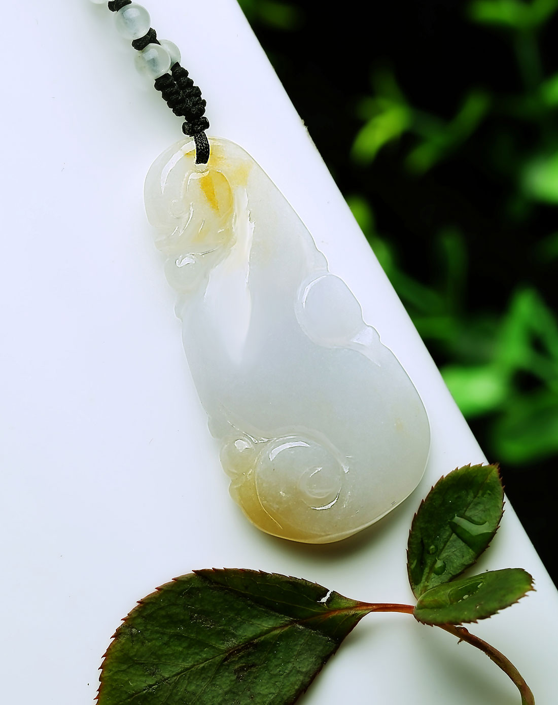 精雕超细腻冰种水润飘黄翡龙如意 事事如意吊坠