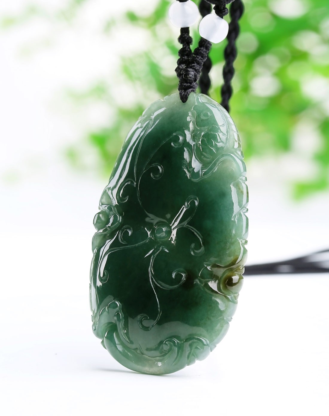 精雕超细腻冰种绿底荷花 和和美美天然a货翡翠吊坠