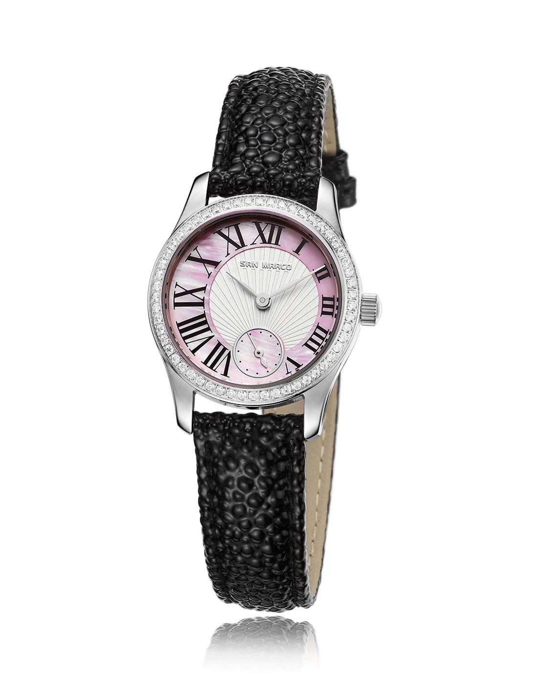 marco手表专场 > 镶石粉色贝母表盘时尚女表