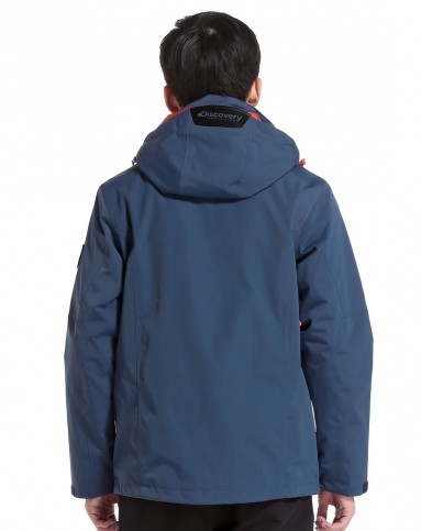 男款铁蓝灰色长袖连帽冲锋衣 防水两件套