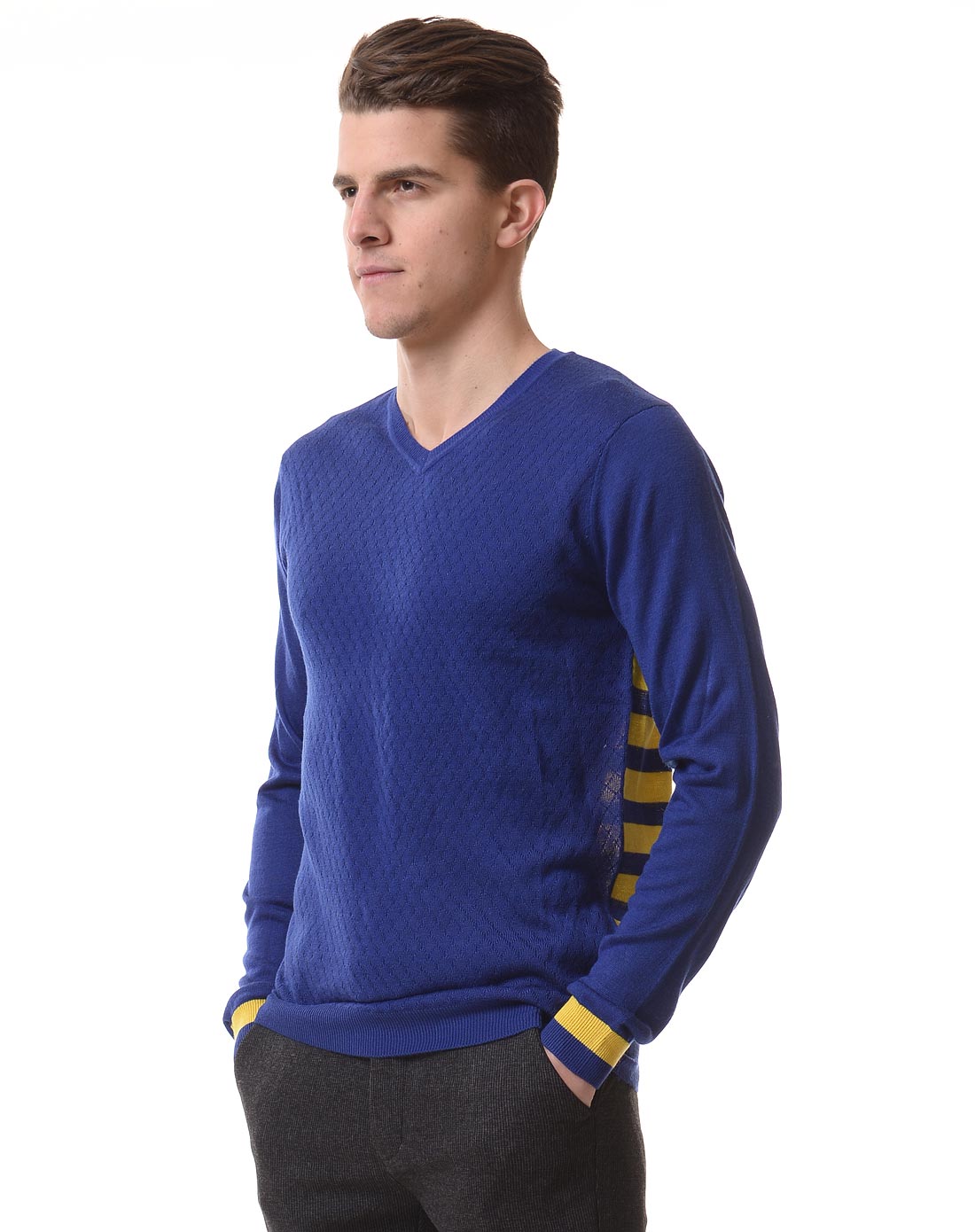 george beffry男款宝兰色羊绒羊毛v领薄毛衫gsh7417b-48_唯品会