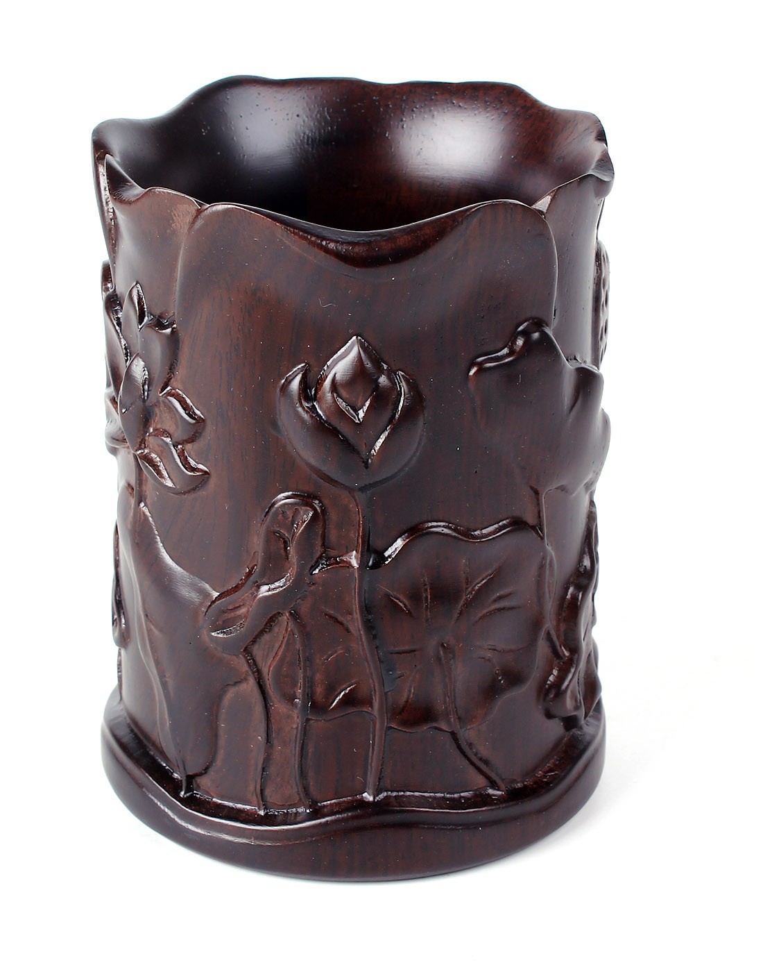 悦木之源天然黑檀雕花笔筒-荷塘月色ym38q19-069_唯品会