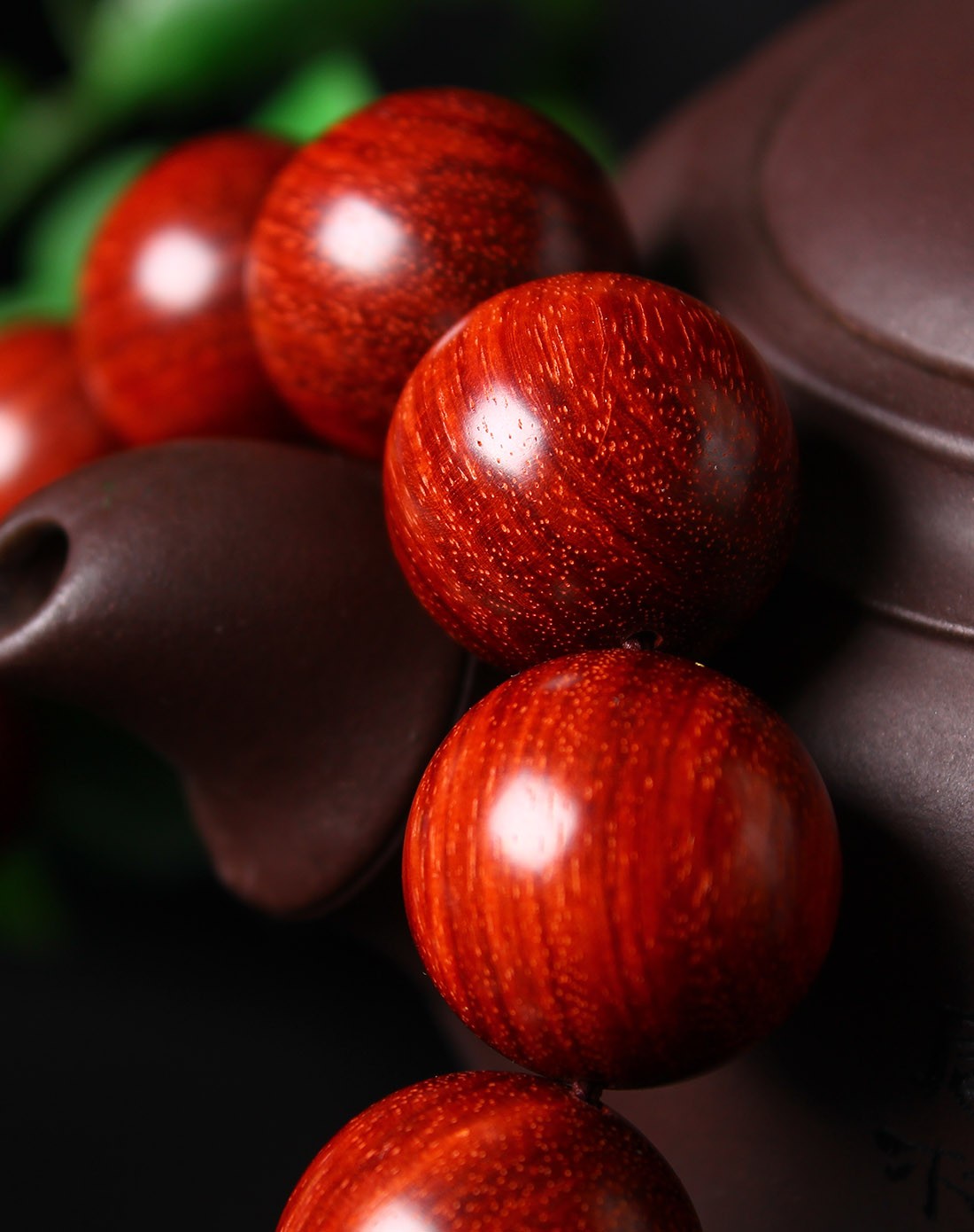 天然小叶紫檀顺纹顺色满牛毛纹手珠21mm