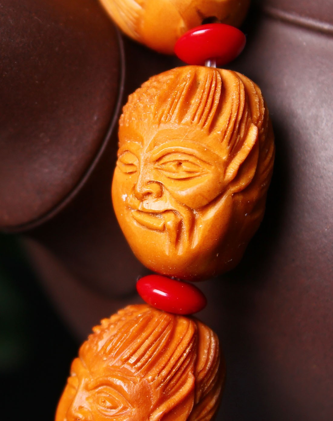 天然橄榄核精雕佛头手链-佛佑安康