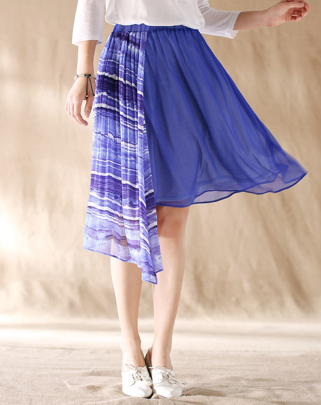 海蓝色文艺复古百褶裙