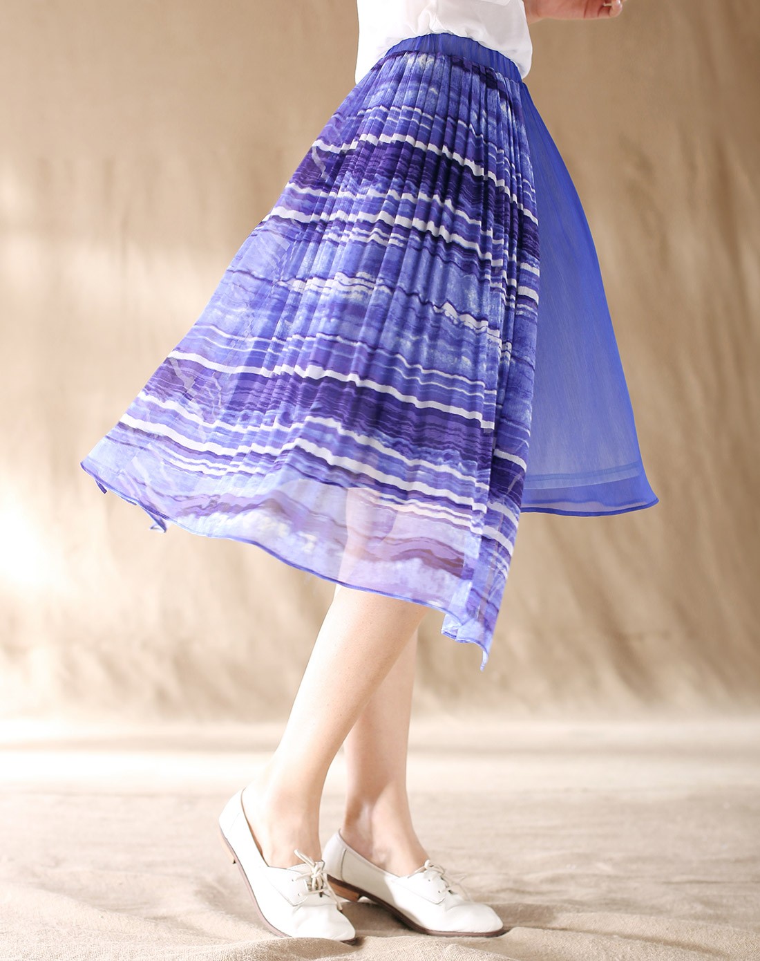 海蓝色文艺复古百褶裙