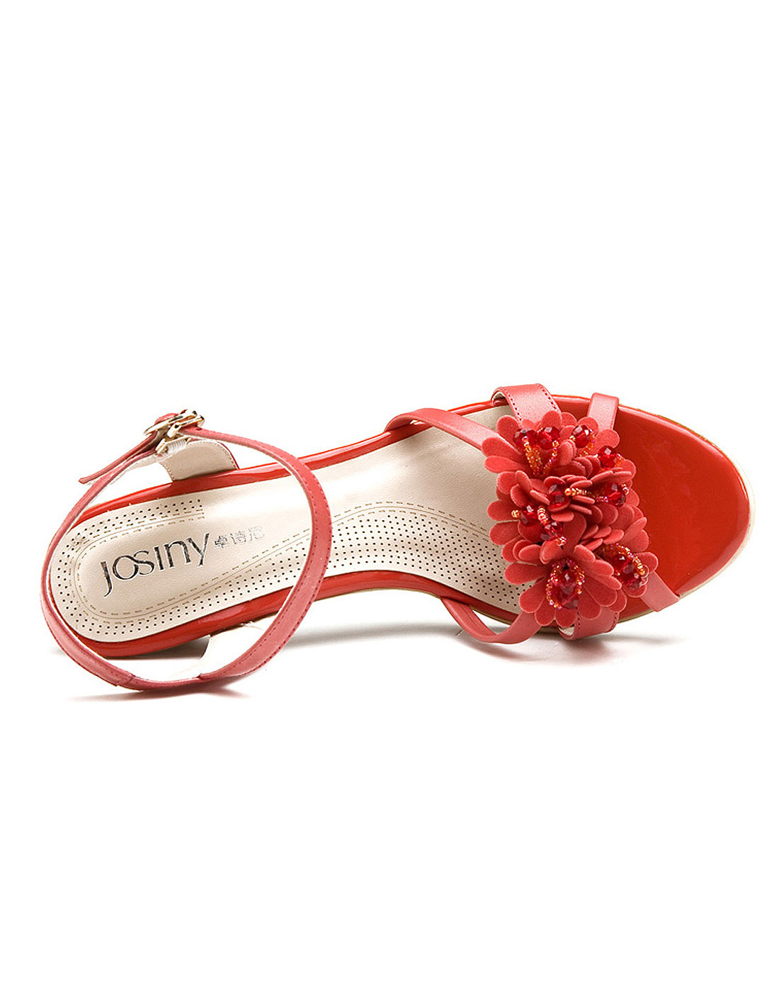 卓诗尼 牛皮优雅珠花朵中跟凉鞋