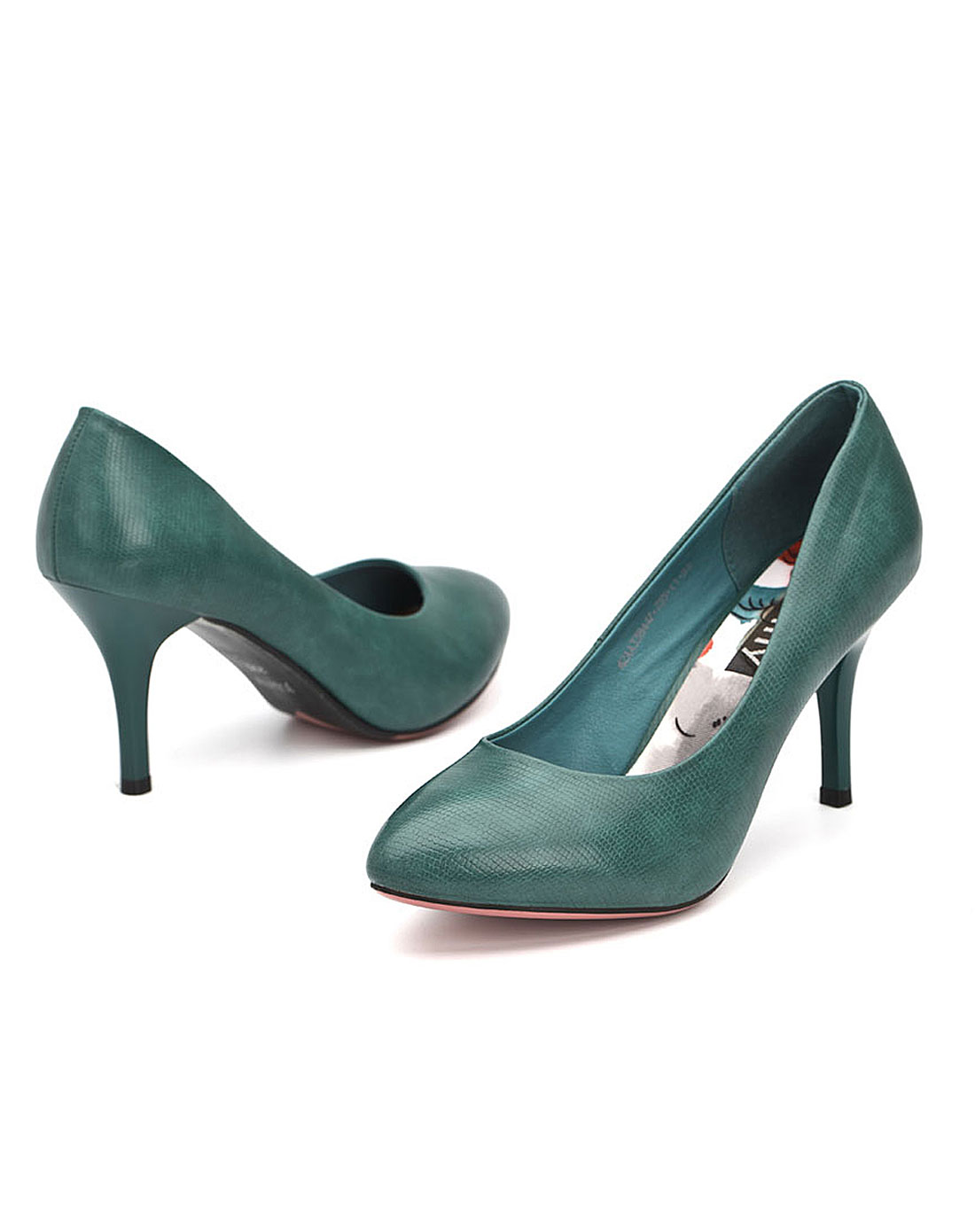 卓诗尼josiny女鞋专场-女款蛇纹pu高跟鞋墨绿尖头细跟职业ol单鞋