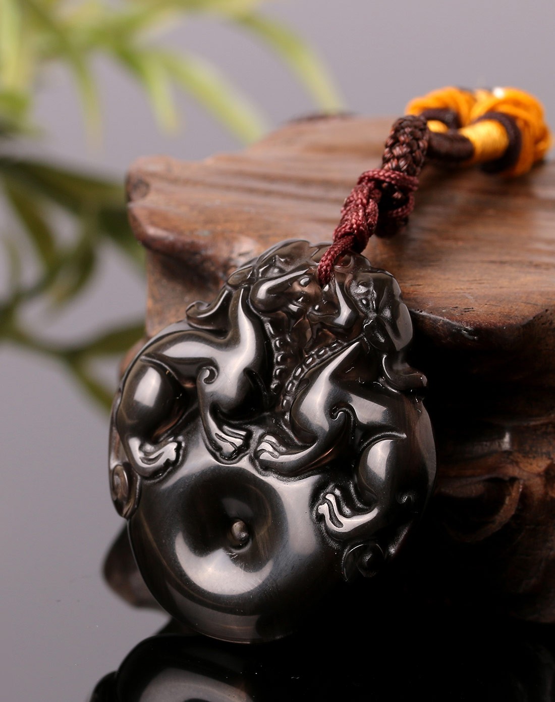 招财转运3a级金丝黑曜石貔貅钱币吊坠附证书