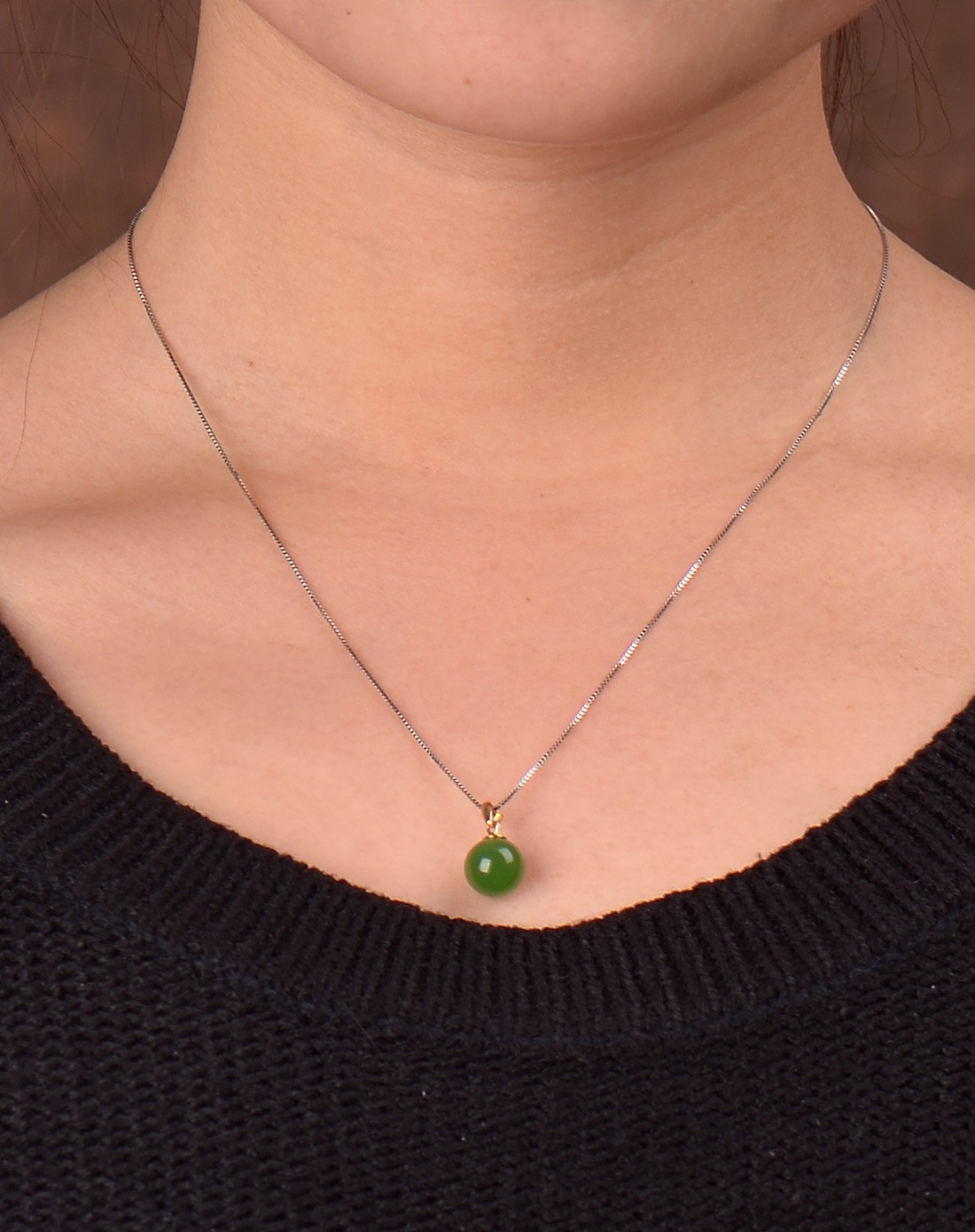 御灵珠宝cnyu翡翠专场-18k金镶碧玉圆珠吊坠富贵天和