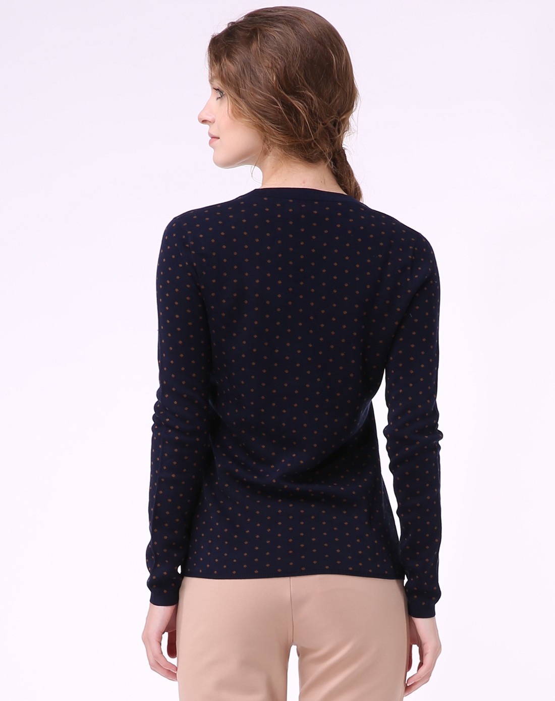 藏蓝色可爱波点长袖针织衫