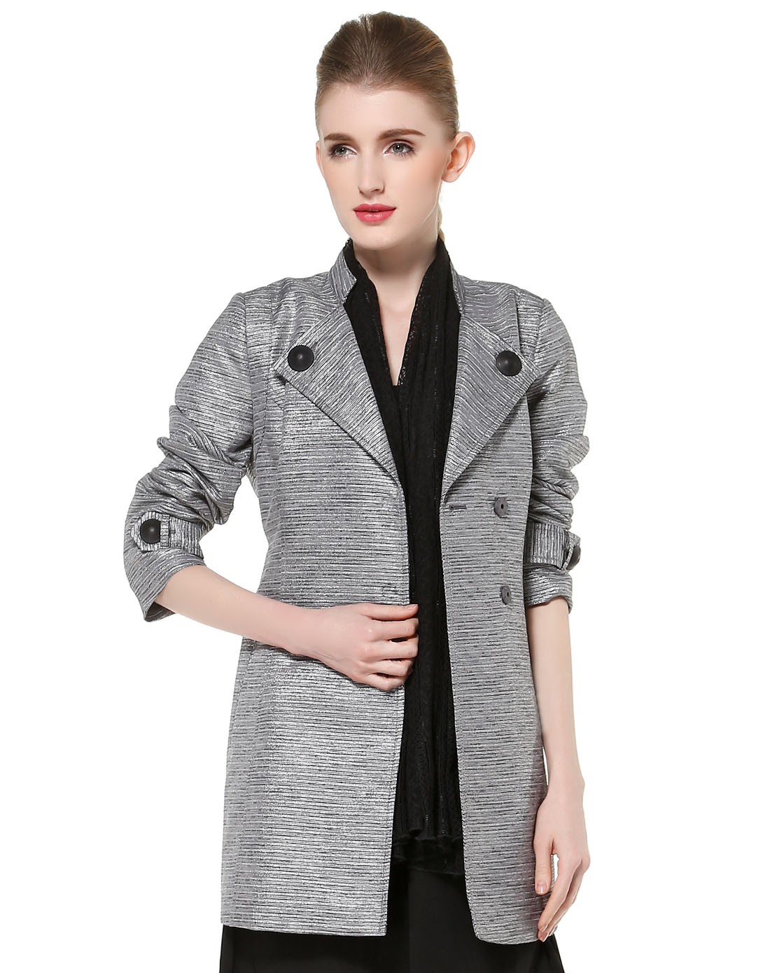 丹尼爱特daniel hechter女装专场 > 修身 银灰色时尚大方长袖风衣