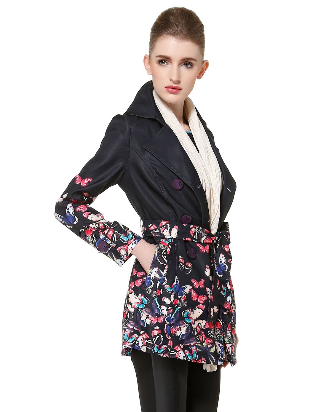 丹尼爱特daniel hechter女装专场 > 修身 黑蓝/多色时尚优雅长袖风衣