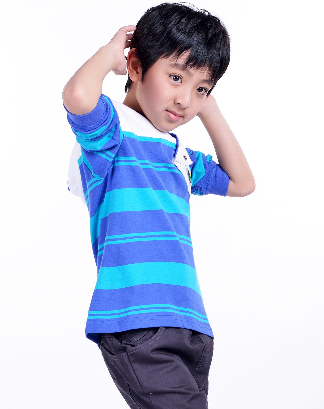 男中童湖蓝色织汗布t恤