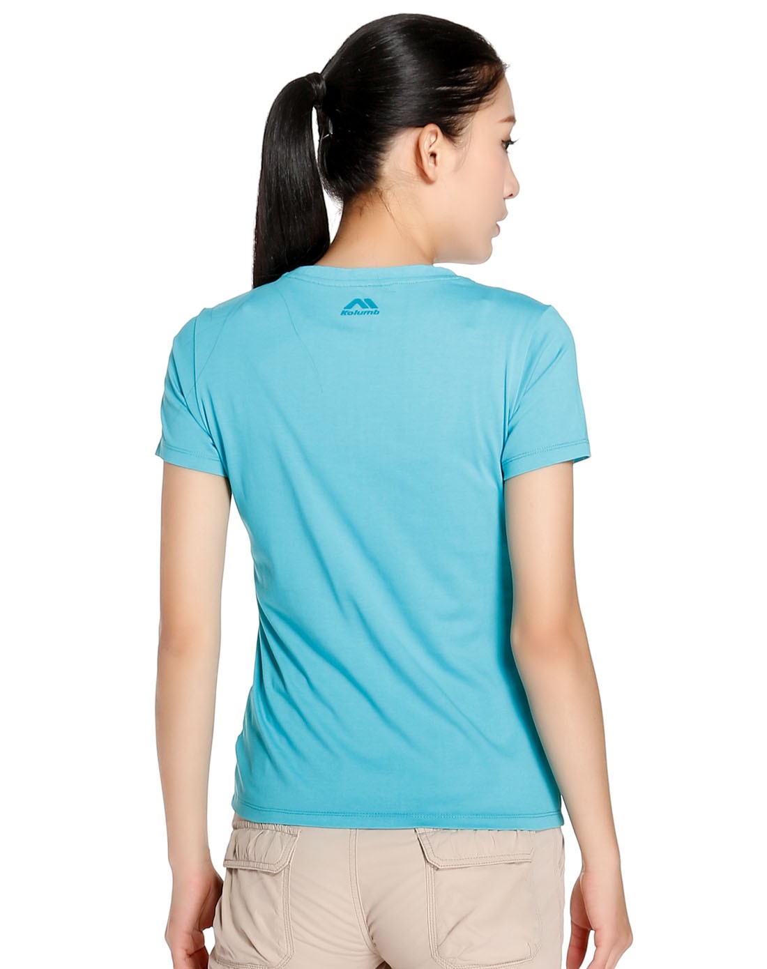 女款绿松石色圆领短袖t恤 休闲印图