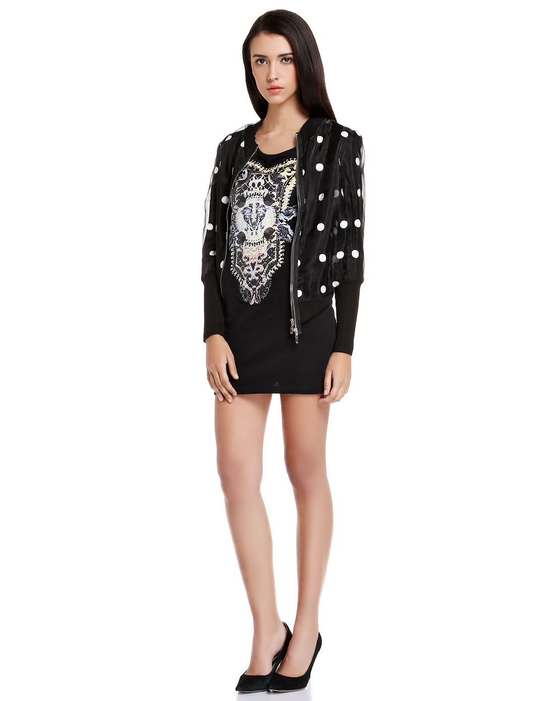 摩高黑色女装波点外套832245025999黑色_唯品会