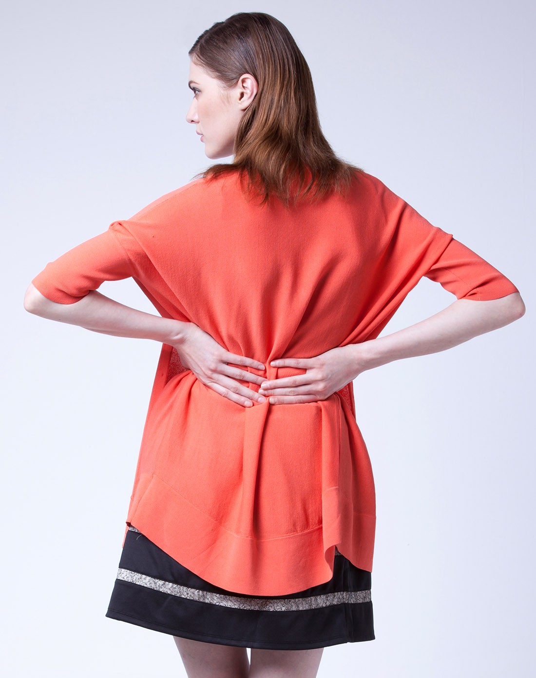 西瓜红色婉约五分袖针织毛衣外套