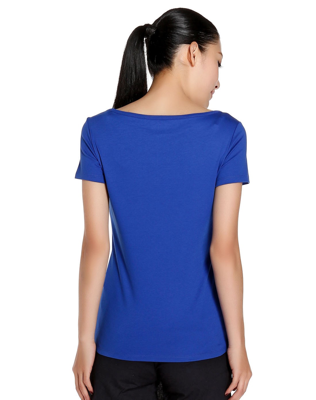 女款深蓝色圆领短袖t恤 时尚百搭