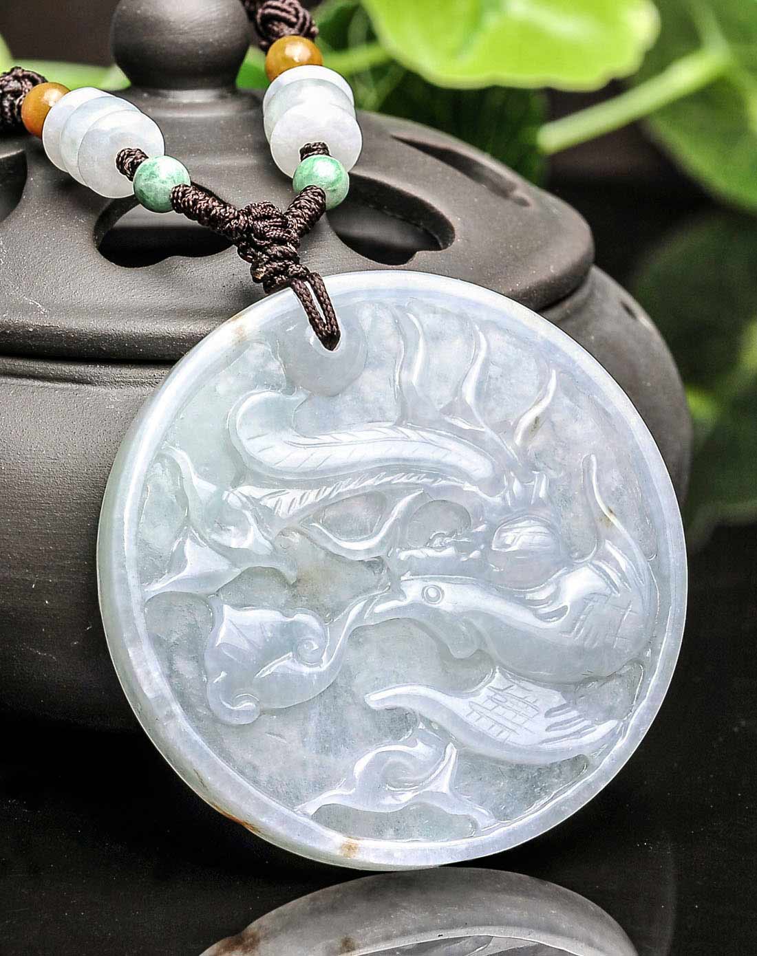 冰糯种淡紫龙凤牌 天然翡翠a货挂件(附国检证书)