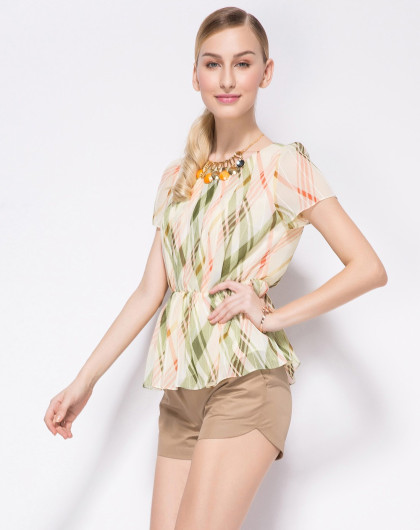 欧莎绿色雪纺格子衬衫sc4810047000a_唯品会