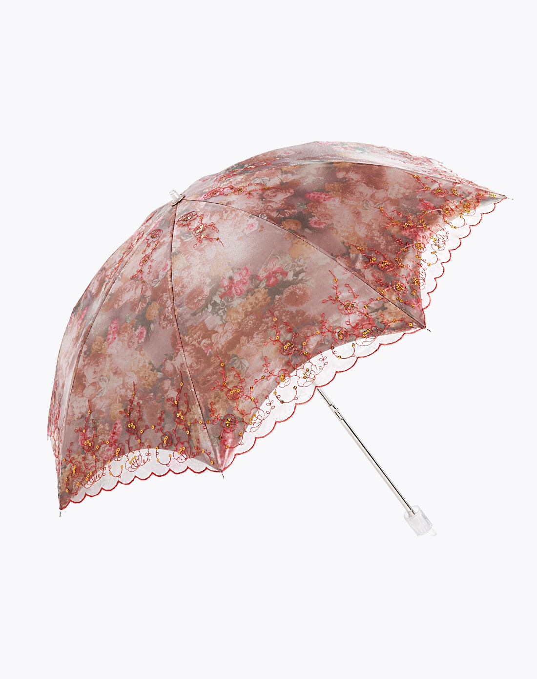 二折唯美双层精美刺绣色胶遮阳伞