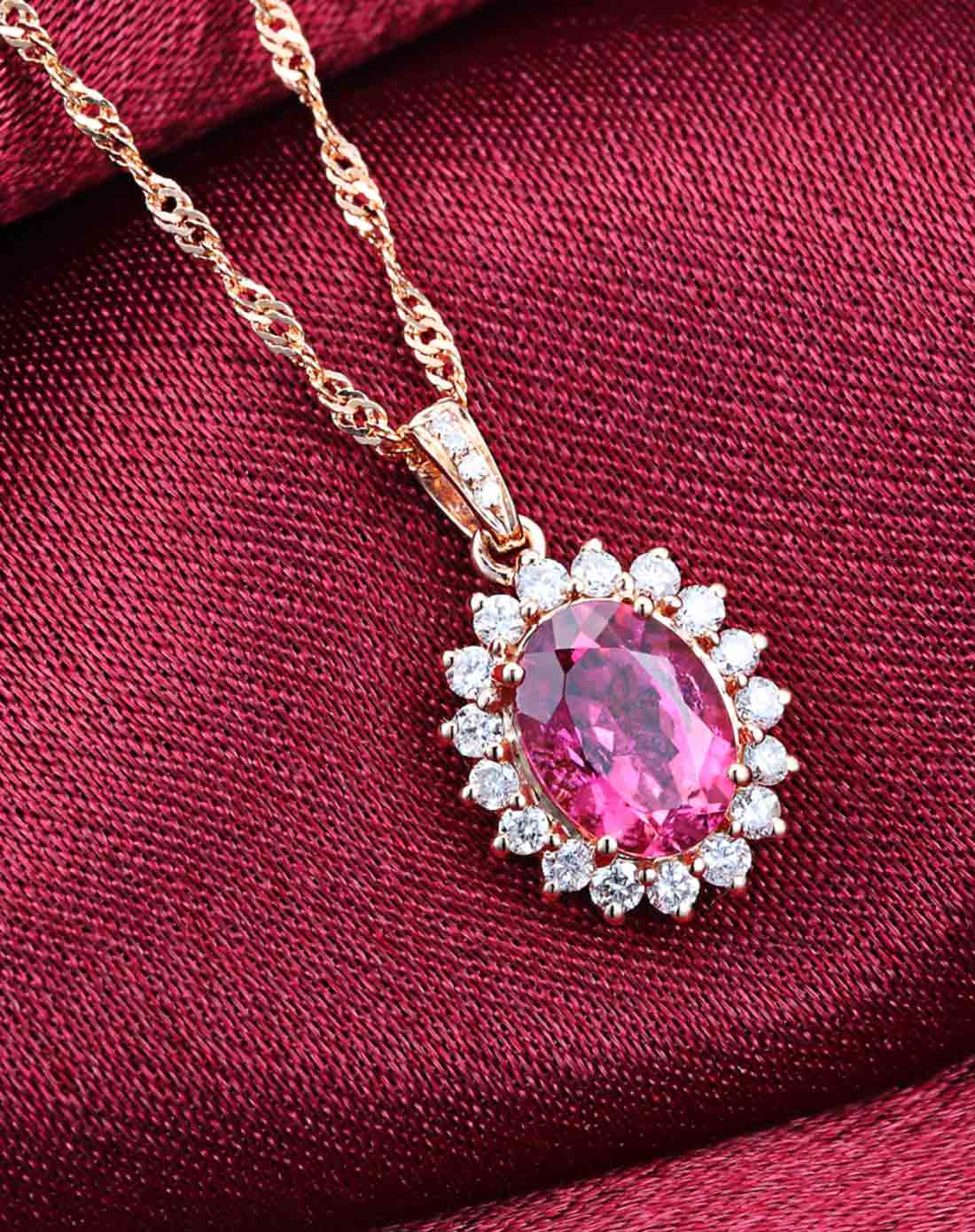 钻宝源珠宝专场-18k玫瑰金96分碧玺吊坠