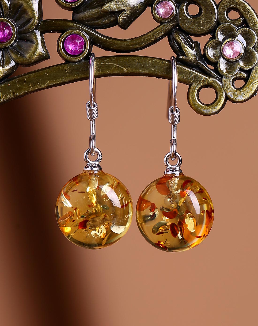 耳际花语花珀耳环附证书