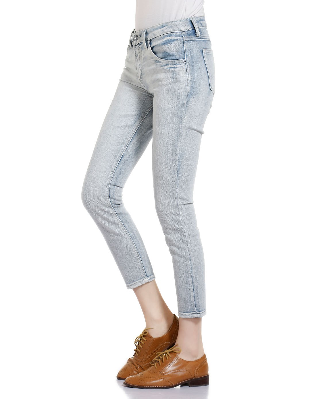 texwood男女装女款蓝白色斯文百搭中腰牛仔长裤9207998anv0_唯品会