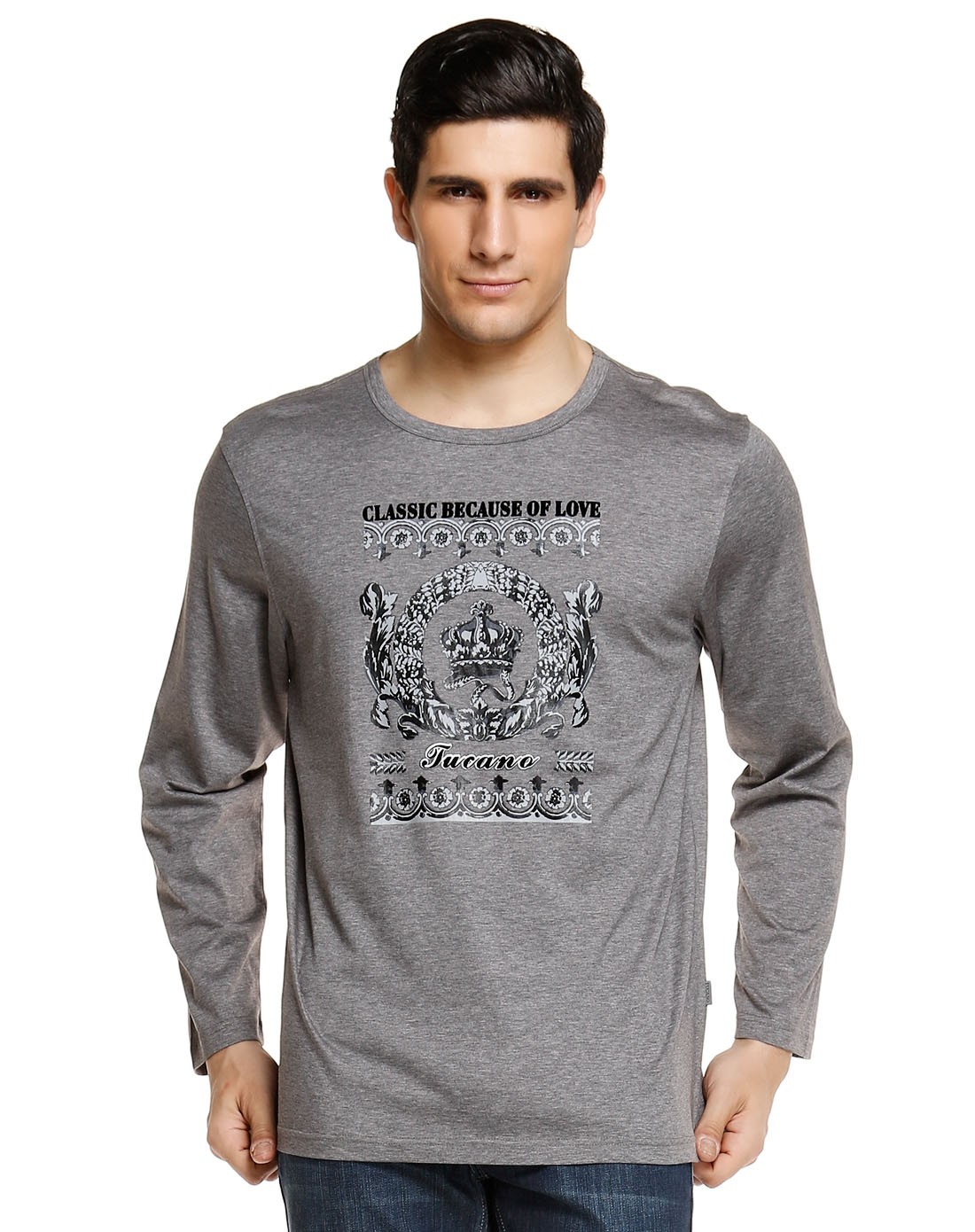 啄木鸟tucano灰色精致印图长袖t恤tx250523-03_唯品会