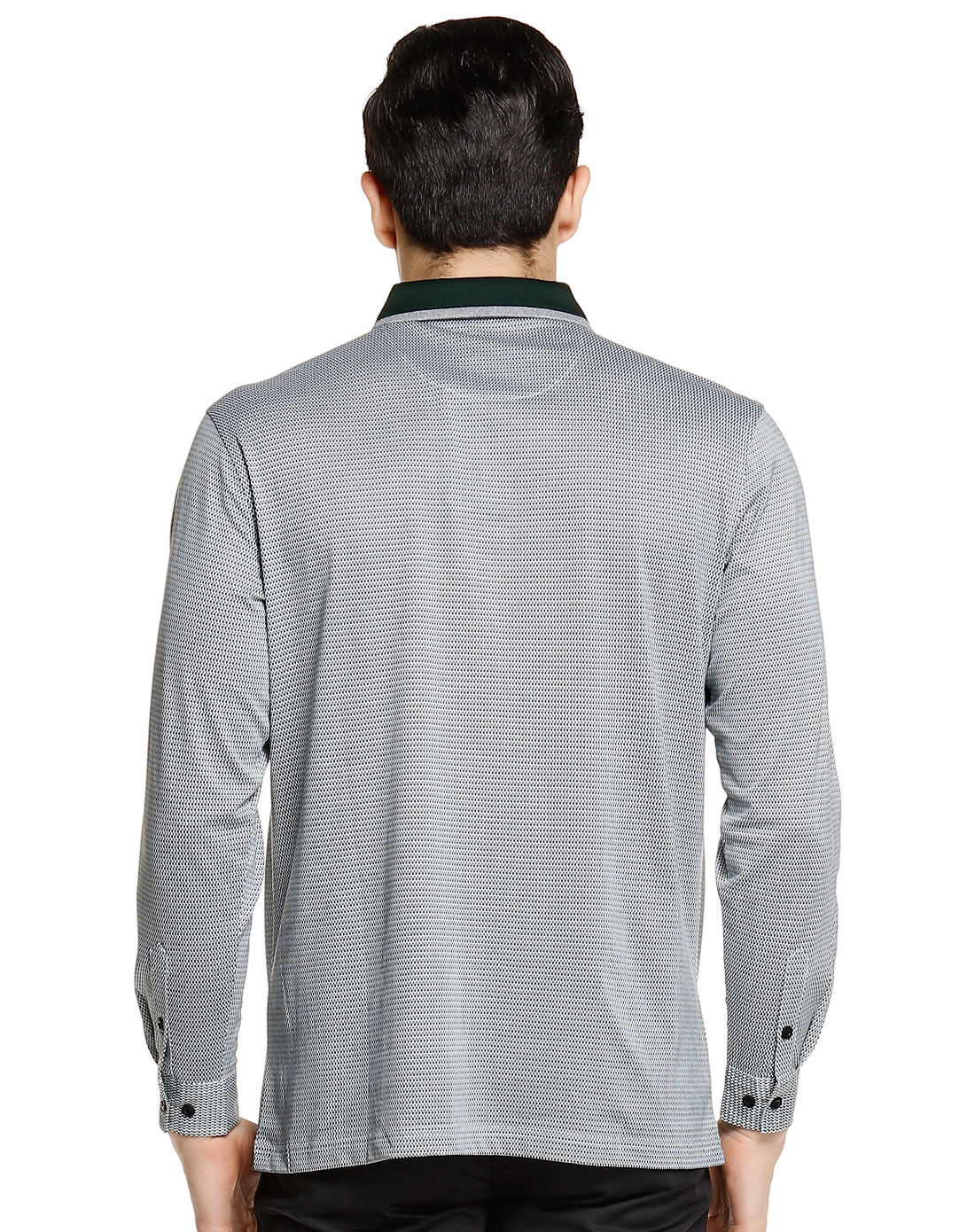 深绿/灰色绅士翻领长袖t恤