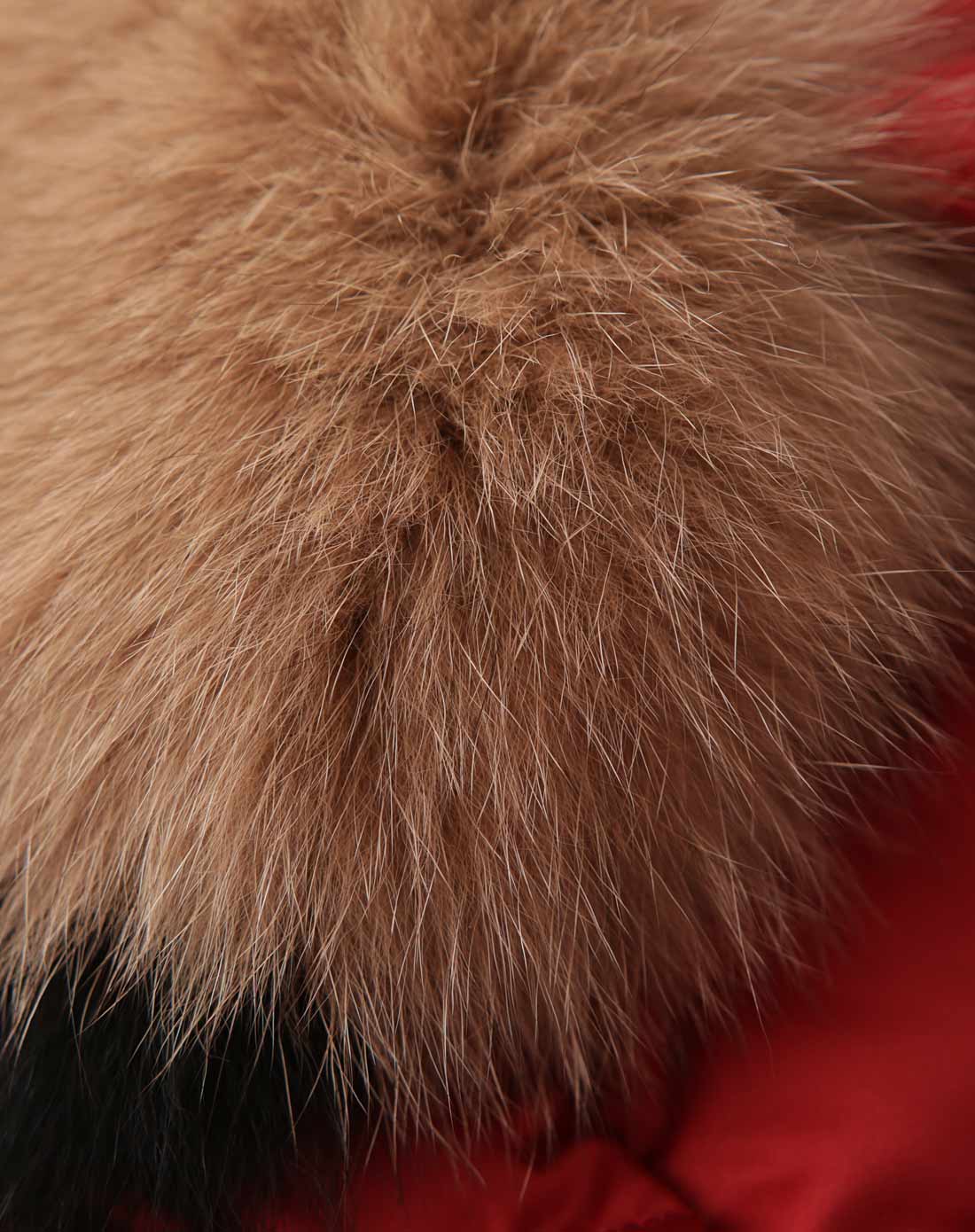 正红色双色毛领收腰显瘦羽绒外套