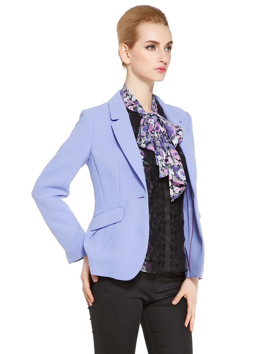 蓝紫色气质大方长袖西装