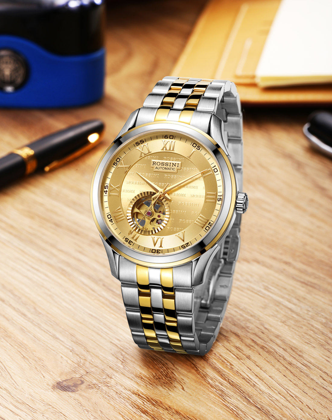 (全网首发)罗西尼高端商务精英镂空透底机械男表6519