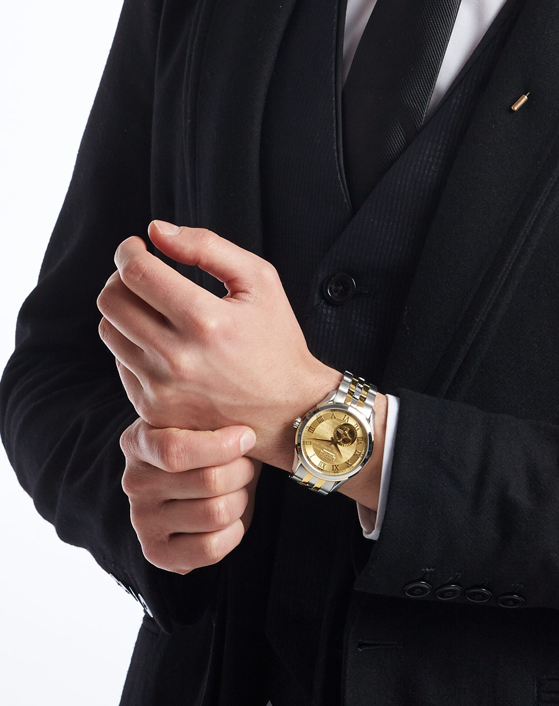 (全网首发)罗西尼高端商务精英镂空透底机械男表6519