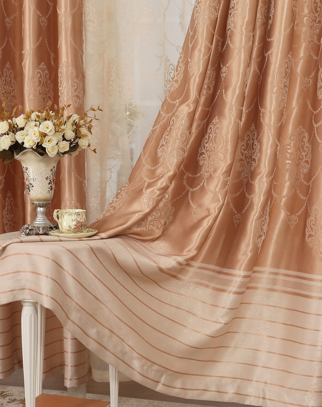 帕拉第奥植绒遮光双片挂钩窗帘咖2.6*2.6m